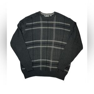 Oscar de la Renta Men’s Sweater XXL‎ Gray Windowpane Plaid Knit Cotton Blend